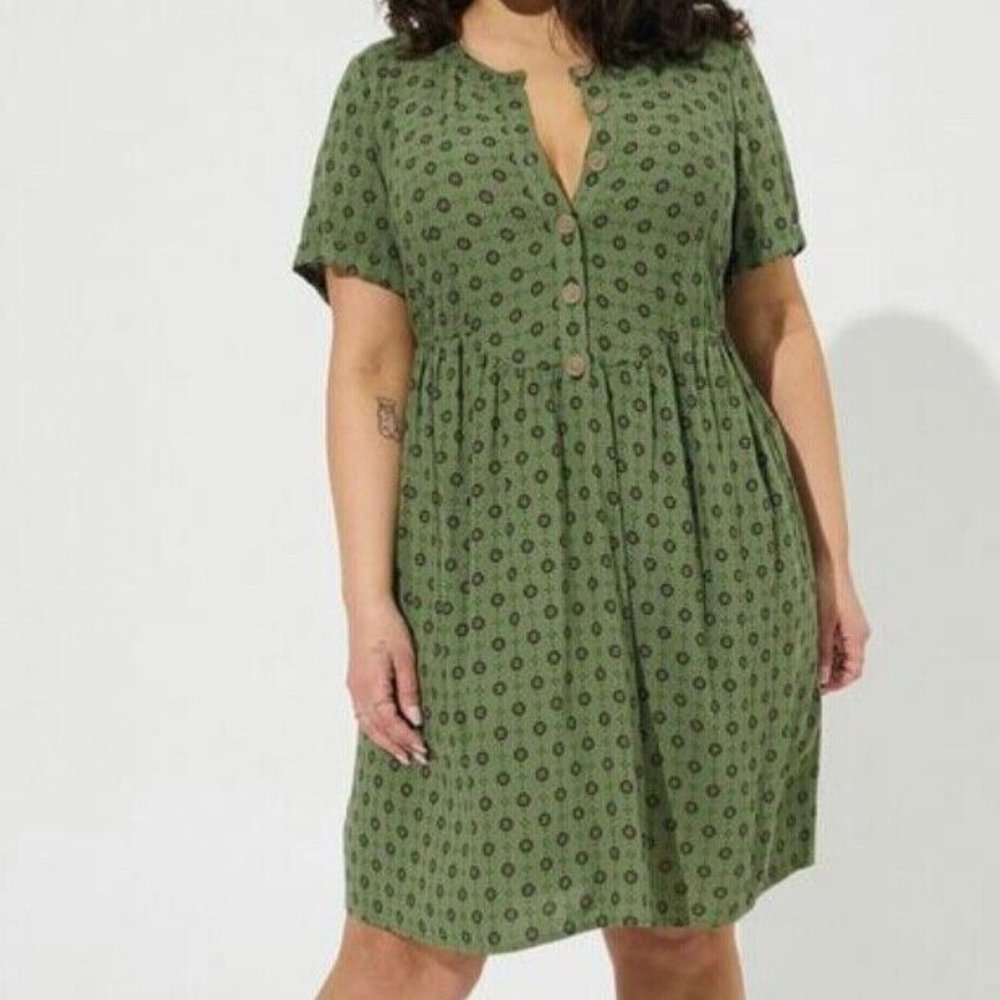 Torrid Mini Rayon Slub Button Front Skater Dress